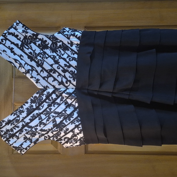Dressbarn Monochrome Sleeveless Dress Black And White Layering Design Lined 14W - Picture 5 of 13